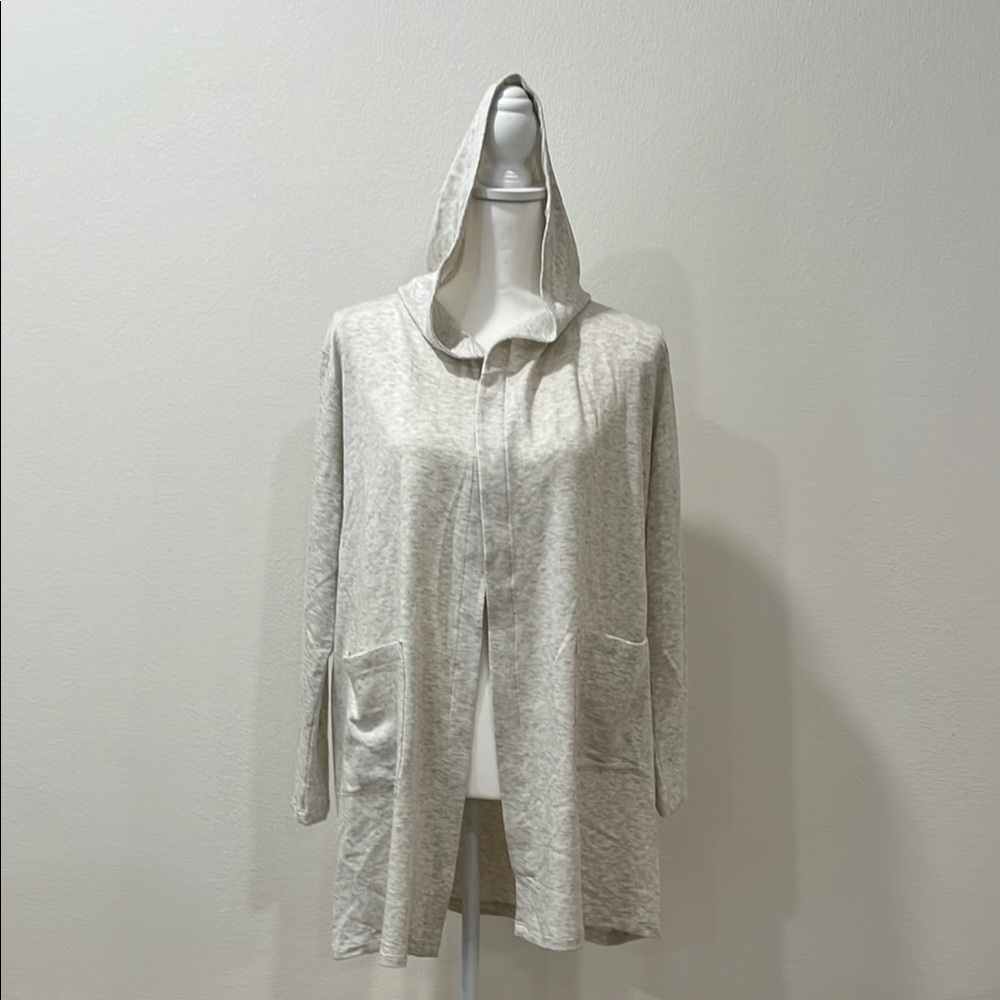 Eileen Fisher Light Gray Hooded Cardigan Sz M